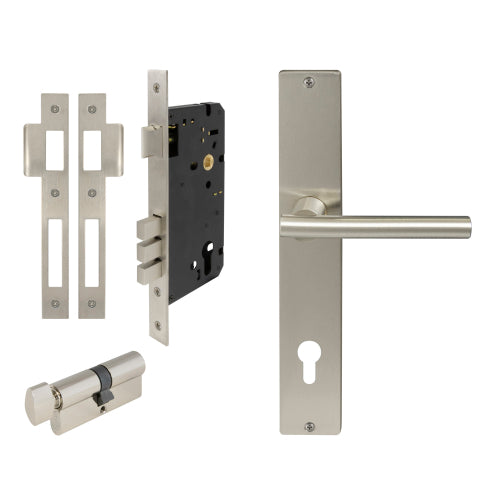 Charleston Square Backplate Entrance Set - E85 in Brushed Nickel
