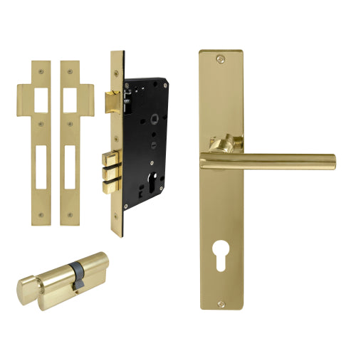 Charleston Square Backplate Entrance Set - E85 in Polished Brass