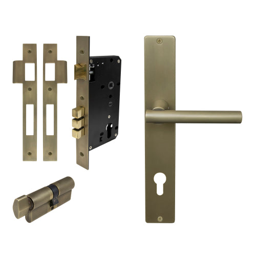 Charleston Square Backplate Entrance Set - E85 in Roman Brass