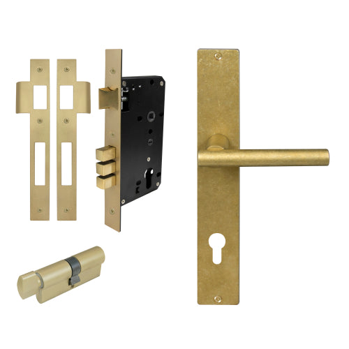 Charleston Square Backplate Entrance Set - E85 in Rumbled Brass