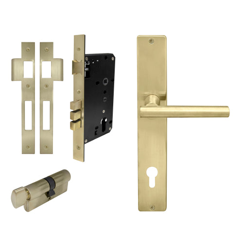 Charleston Square Backplate Entrance Set - E85 in Satin Brass Unlaquered