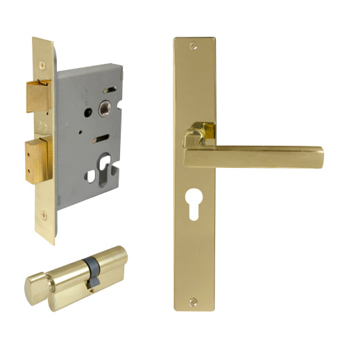Federal Square Backplate Entrance Set - E48 in Polished Brass