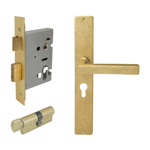 Federal Square Backplate Entrance Set - E48 in Rumbled Brass