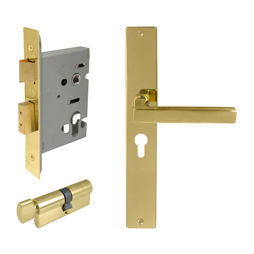 Federal Square Backplate Entrance Set - E48 in Polished Brass Unlacquered