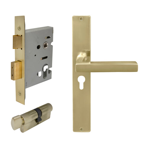 Federal Square Backplate Entrance Set - E48 in Satin Brass Unlaquered