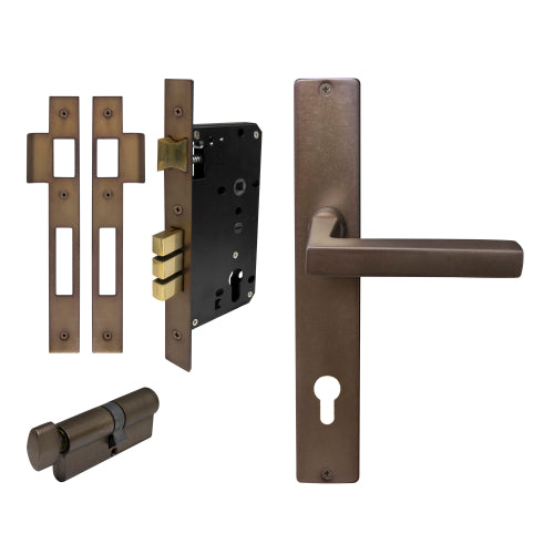 Federal Square Backplate Entrance Set - E85 in Matt Antique Bronze