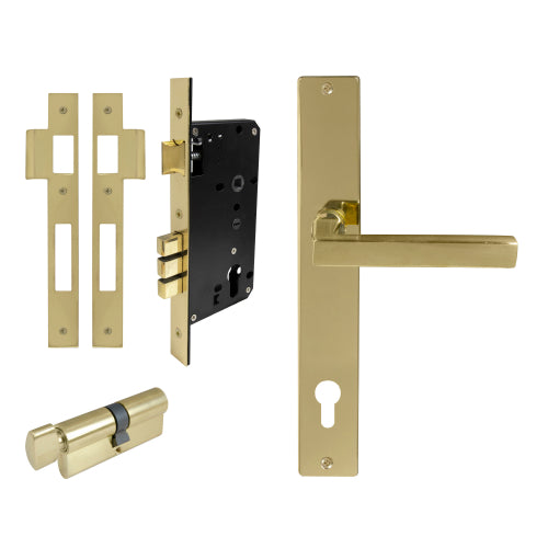 Federal Square Backplate Entrance Set - E85 in Polished Brass