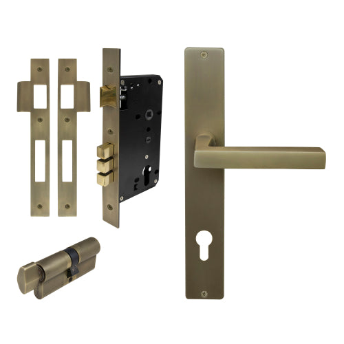 Federal Square Backplate Entrance Set - E85 in Roman Brass