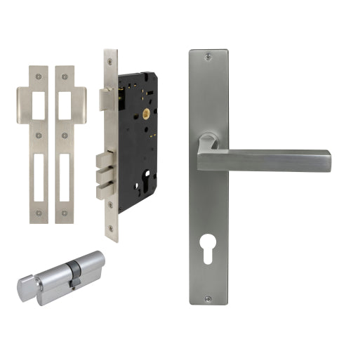 Federal Square Backplate Entrance Set - E85 in Satin Chrome