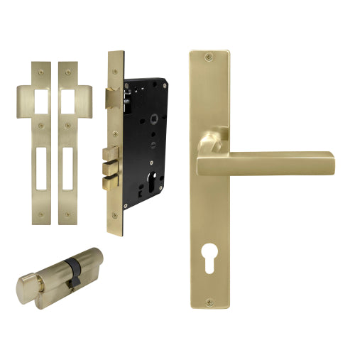 Federal Square Backplate Entrance Set - E85 in Satin Brass Unlaquered