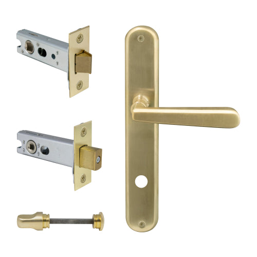 Villa Oval Backplate Privacy Set in Satin Brass Unlaquered