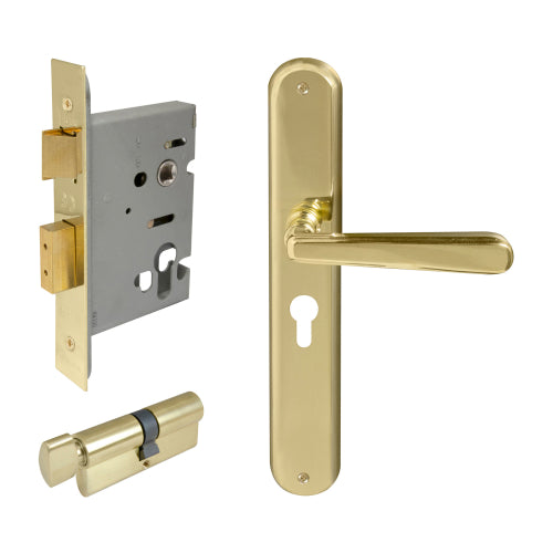 Villa Oval Backplate Entrance Set - E48 in Polished Brass