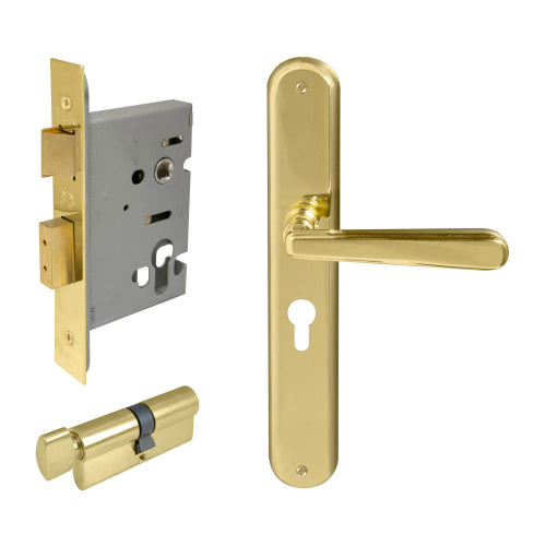 Villa Oval Backplate Entrance Set - E48 in Polished Brass Unlacquered