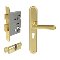 Villa Oval Backplate Entrance Set - E48 in Polished Brass Unlacquered