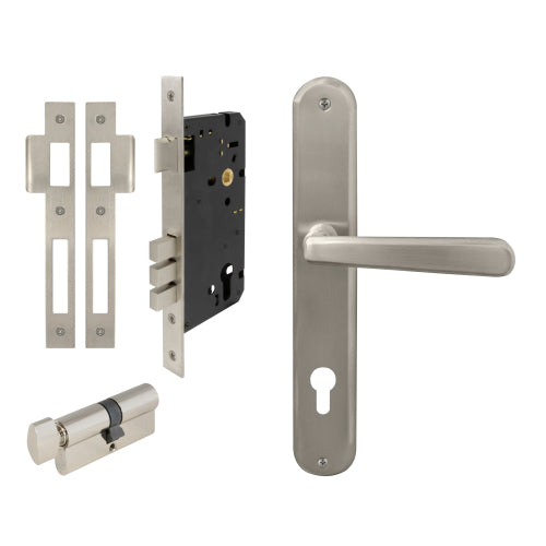 Villa Oval Backplate Entrance Set - E85 in Brushed Nickel