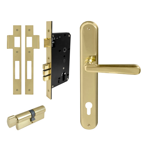 Villa Oval Backplate Entrance Set - E85 in Polished Brass