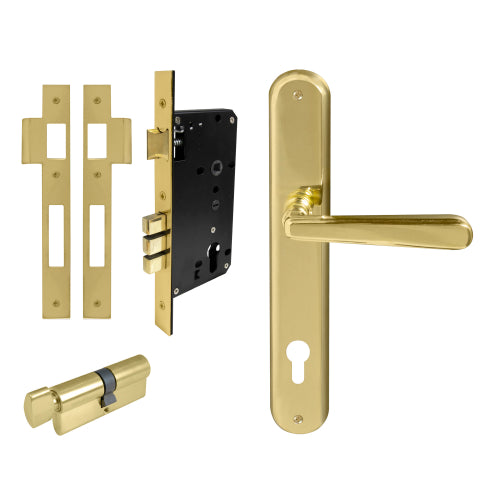 Villa Oval Backplate Entrance Set - E85 in Polished Brass Unlacquered