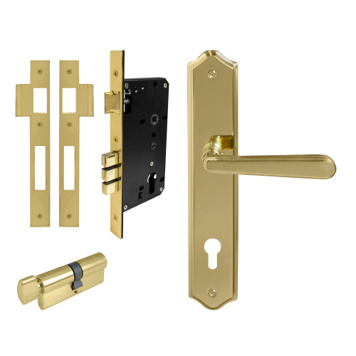 Villa Traditional Backplate Entrance Set - E85 in Polished Brass Unlacquered