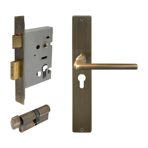 Chalet Square Backplate Entrance Set - E48 in Brushed Bronze