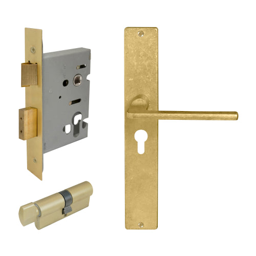 Chalet Square Backplate Entrance Set - E48 in Rumbled Brass