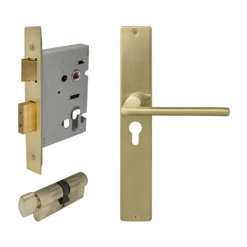 Chalet Square Backplate Entrance Set - E48 in Satin Brass Unlaquered