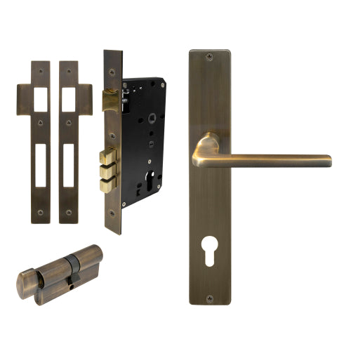 Chalet Square Backplate Entrance Set - E85 in Brushed Bronze