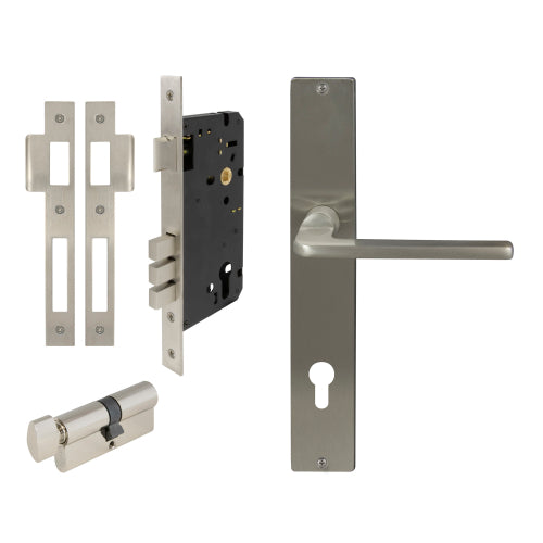 Chalet Square Backplate Entrance Set - E85 in Brushed Nickel