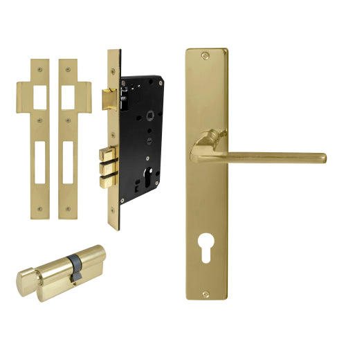 Chalet Square Backplate Entrance Set - E85 in Polished Brass