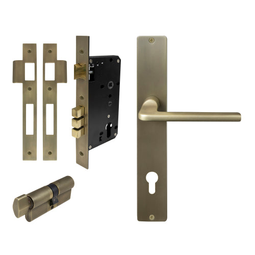 Chalet Square Backplate Entrance Set - E85 in Roman Brass