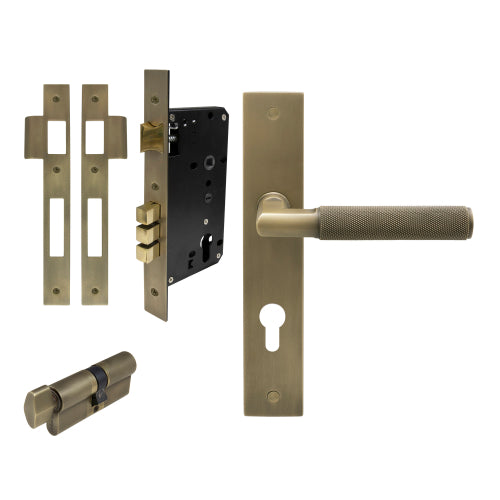 NIDO - Lumina Square Backplate Entrance Set-Knurled in Roman Brass