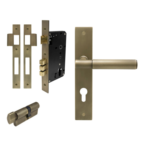 NIDO - Linear Square Backplate Entrance Set in Roman Brass