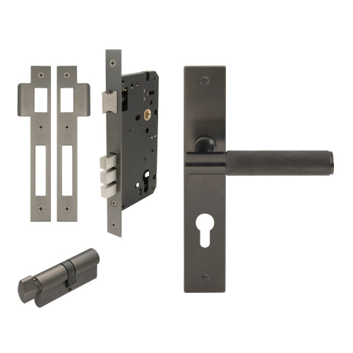 NIDO - Verge Square Backplate Entrance Set -Knurled in Graphite Nickel