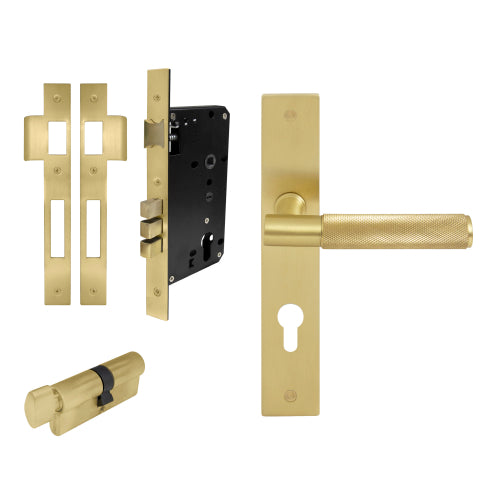 NIDO - Verge Square Backplate Entrance Set -Knurled in Matt Satin Brass