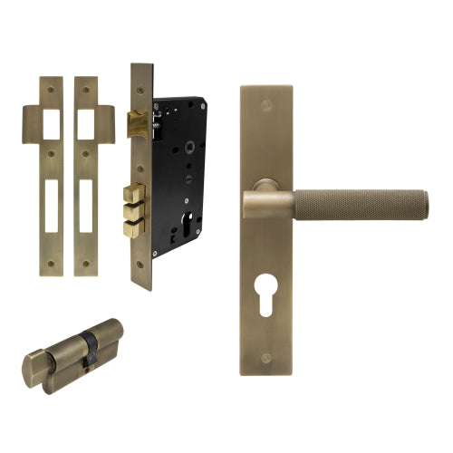 NIDO - Verge Square Backplate Entrance Set -Knurled in Roman Brass