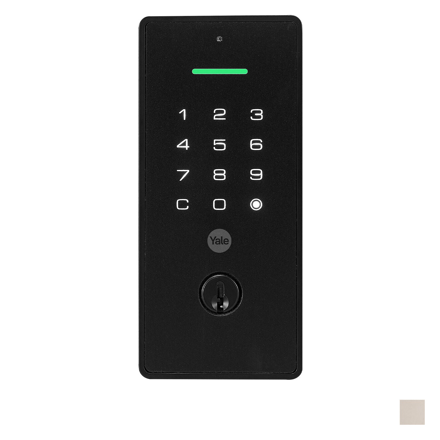 Yale Libi digital deadbolt with keypad and keyed entry, black finish, installed on a modern door for secure home access