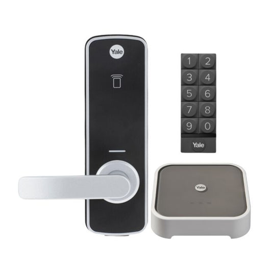 YALE UNITY ENTRANCE LOCK SILVER WITH CONNECT PLUS BRIDGE AND SMART KEYPAD in Silver