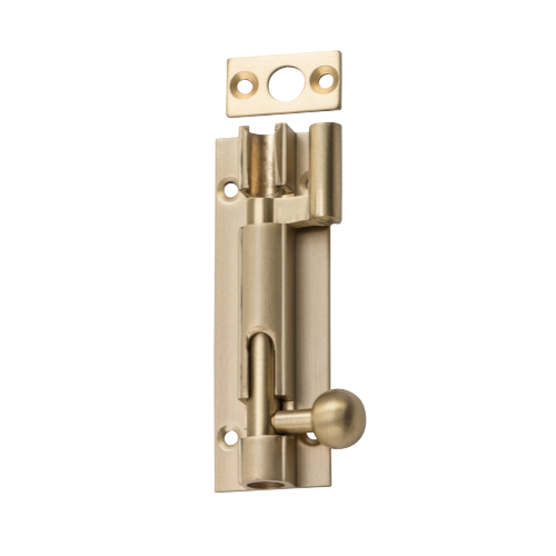 Barrel Bolt Offset Satin Brass L75xW25mm in Satin Brass