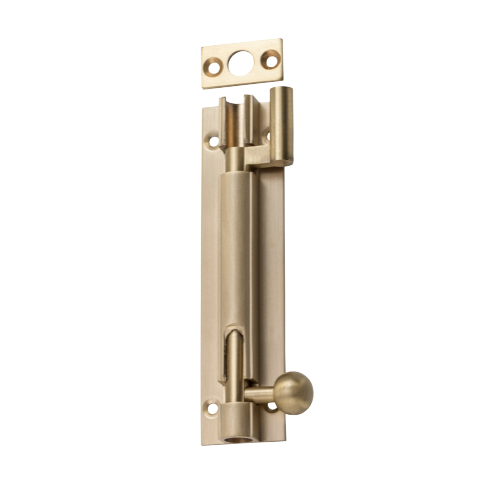 Barrel Bolt Offset Satin Brass L100xW25mm in Satin Brass