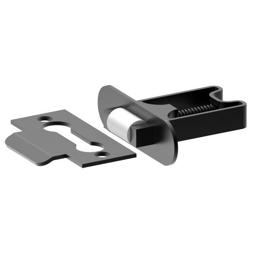 Stainless Steel, Roller Catch. Dimensions: Faceplate W22 x H75; Body W22 x H35 x L51 in Black
