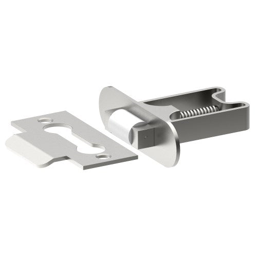 Stainless Steel, Roller Catch. Dimensions: Faceplate W22 x H75; Body W22 x H35 x L51 in Satin Stainless