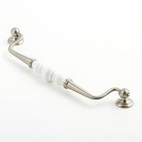 Castella Estate Bail Cabinet Pull Handle in White/Brushed Nickel