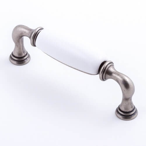 Castella Manor Cabinet Pull Handle in White/ Pewter