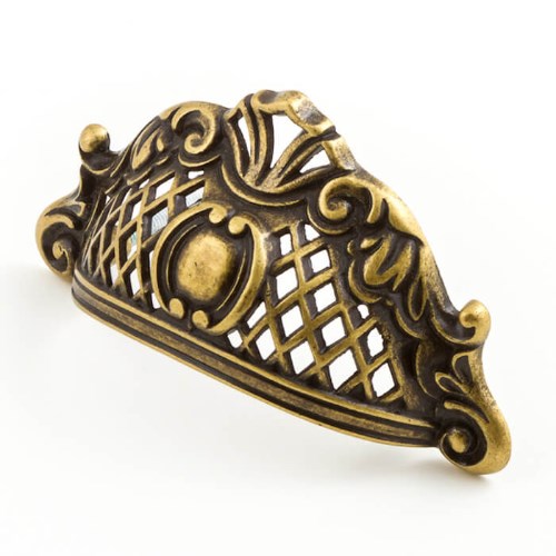 Castella Opera Cup Cabinet Pull Handle in Antique Brass