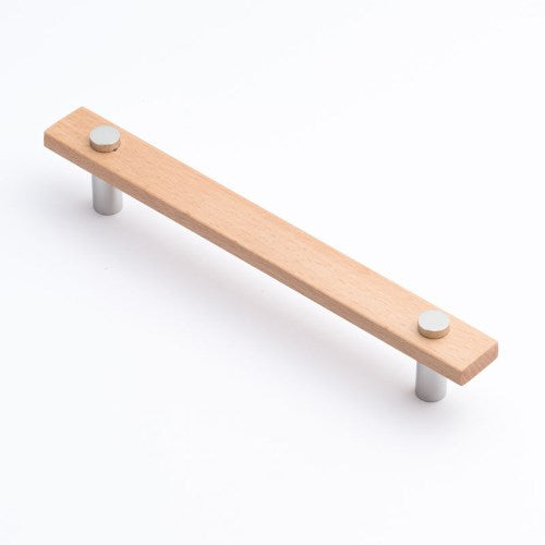 Castella Madera Cabinet Pull Handle in Euro Beech/Polished Chrome