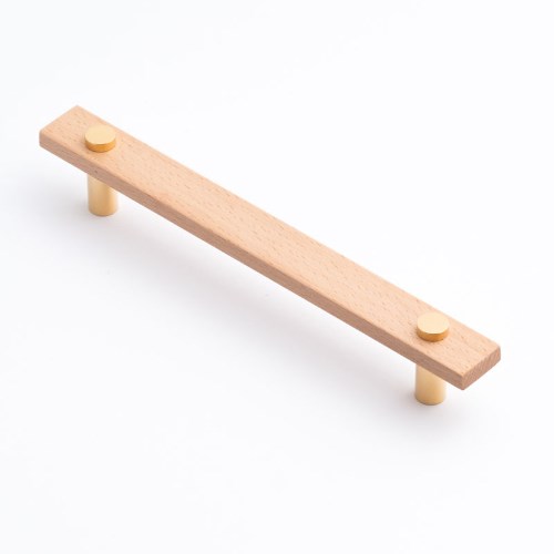 Castella Madera Cabinet Pull Handle in Euro Beech/Polished Gold