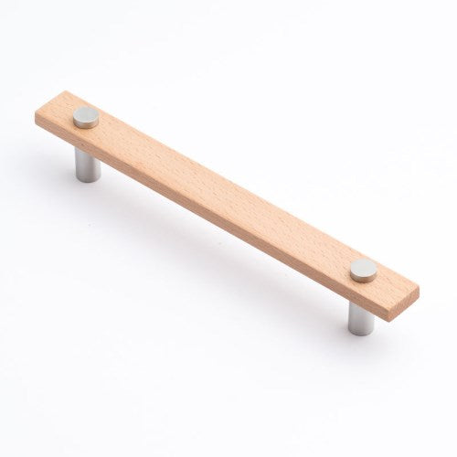 Castella Madera Cabinet Pull Handle in Euro Beech/Satin Chrome