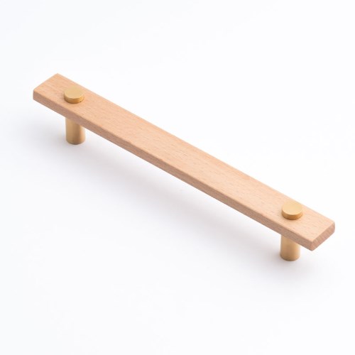 Castella Madera Cabinet Pull Handle in Euro Beech/Brushed Gold