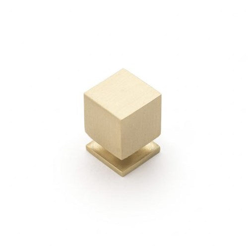 Castella Cube Cabinet Knob in Satin Brass