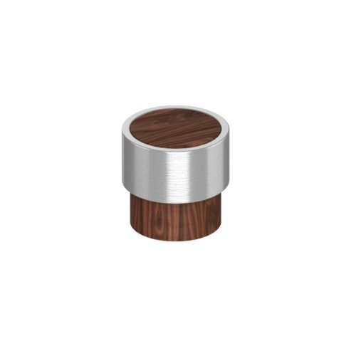 Cabinet Knob. Timber Cabinet Knob. Radio Knob 26mm dia with ring in Walnut / Satin Nickel