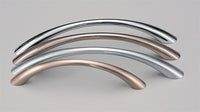 Kethy S396 tapered bow cabinet pull handle showing a sleek, brushed metal finish on a modern cabinet door.